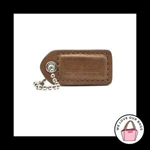 1.5" VINTAGE COACH Tobac Brown Leather Nickel Fob Bag Charm Keychain Hang Tag